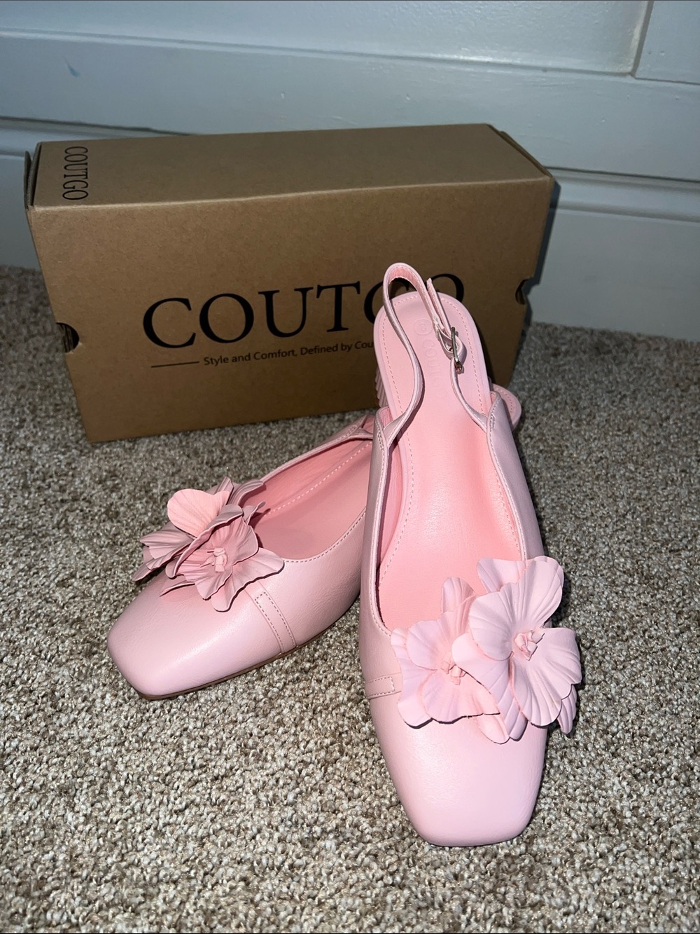 Coutgo Women's Pink Floral Slingback Flats